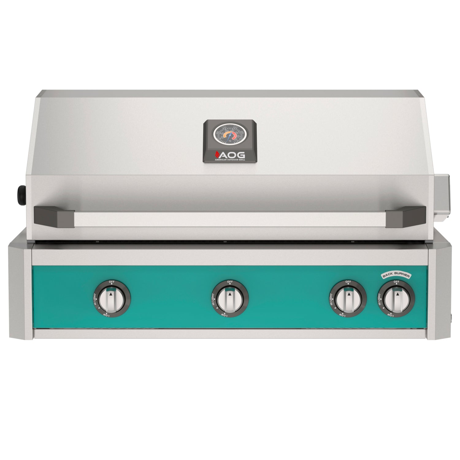 AOG 36" L-Series built-in gas grill in stainless steel - Teal Control Panel