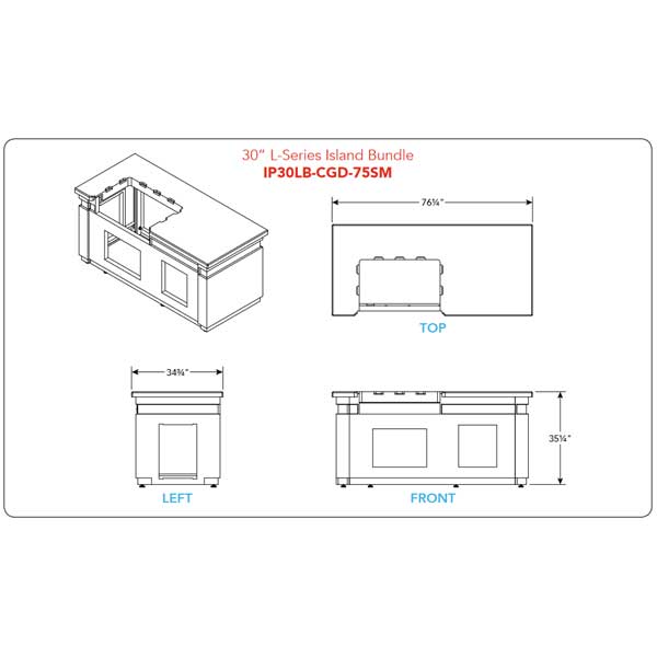 AOG 30" L-Series Island Bundle - IP30LB-CGD-75SM - Dimensions - BackyardPatioOasis