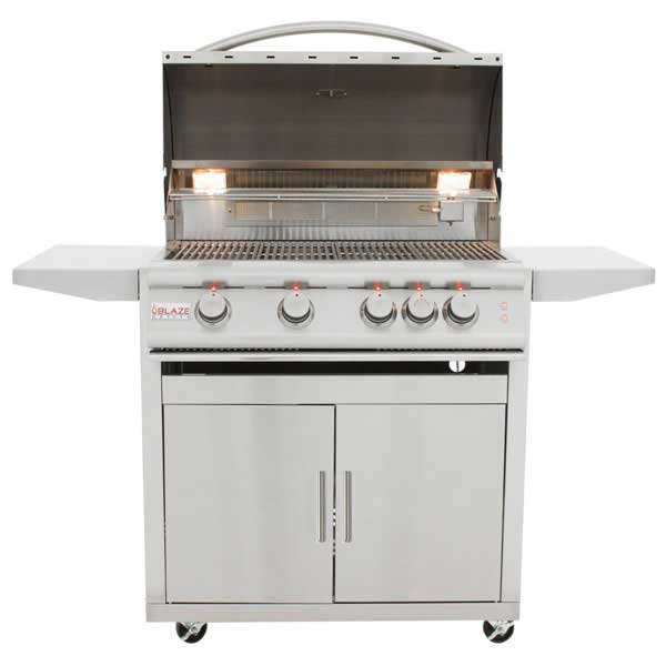 Blaze 32-Inch LTE 4-Burner Grill Cart w/Lighting System & Rear Burner - BackyardPatioOasis