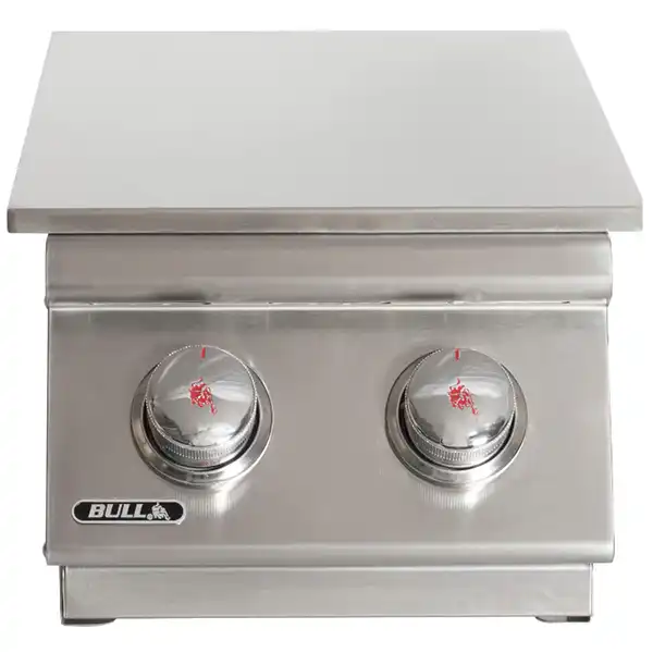 Bull Slide-In Double Side Burner - Front View with cover - BackyardPatioOasis