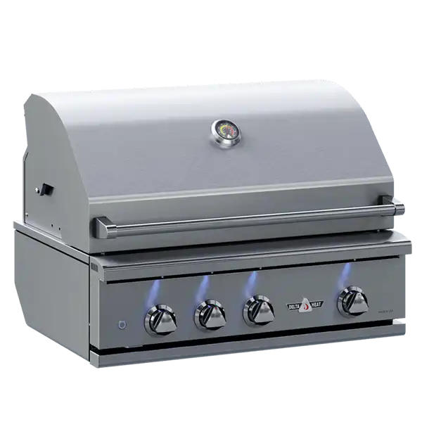 Delta Heat 38" Gas Grill, White Control Panel, Rotisserie - angle view - BackyardPatioOasis