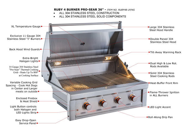 Sunstone Ruby 36" Pro-Sear 4 Burner Gas Grills Description
