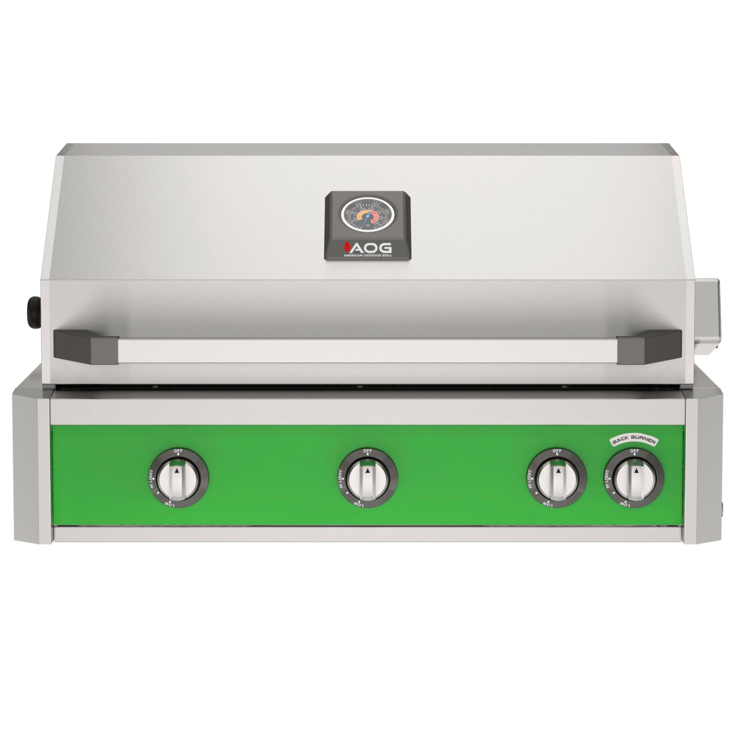 AOG 36" L-Series built-in gas grill in stainless steel - Green Control Panel