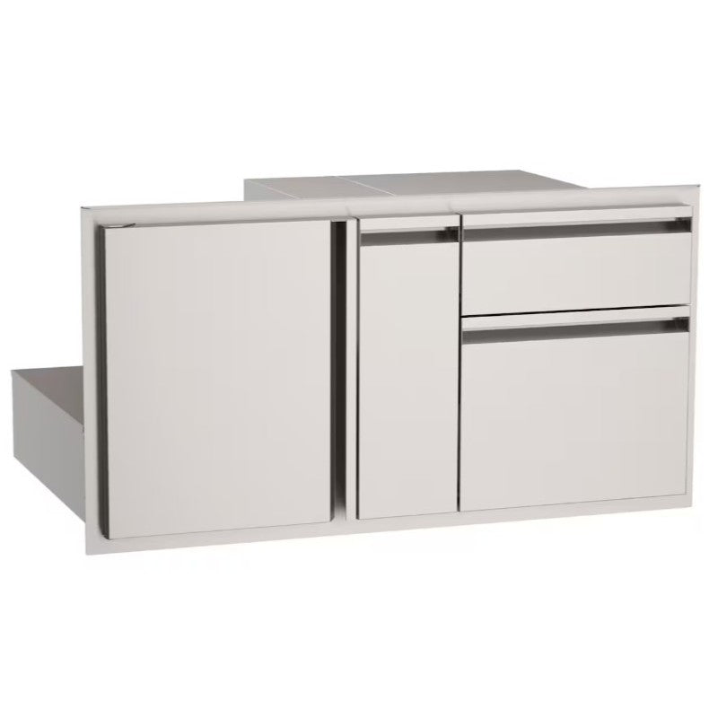 AOG door with double drawer and platter storage in stainless steel